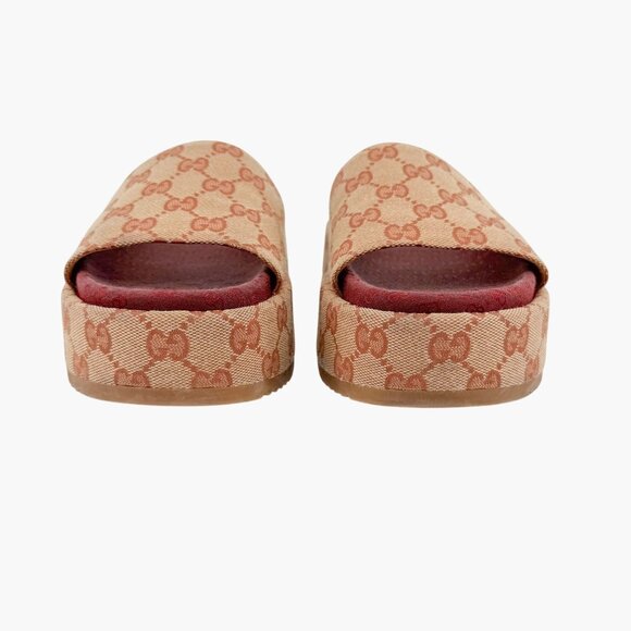 Gucci Angelina Platform Slide Sandals EU 39 US 9 Beige GG Monogram Logo Canvas - Picture 5 of 11
